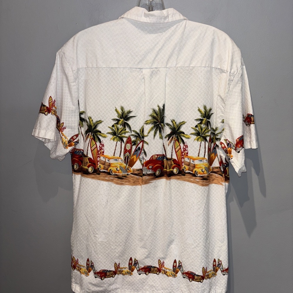 Palmwave Hawaiian Shirt Mens Size L Cotton Surf‎ Boards Palm Trees Quirky - Picture 2 of 10